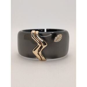 Alexis Bittar Large Grey Kiss Hinge Rhinestone Bangle Bracelet Size 6.75"